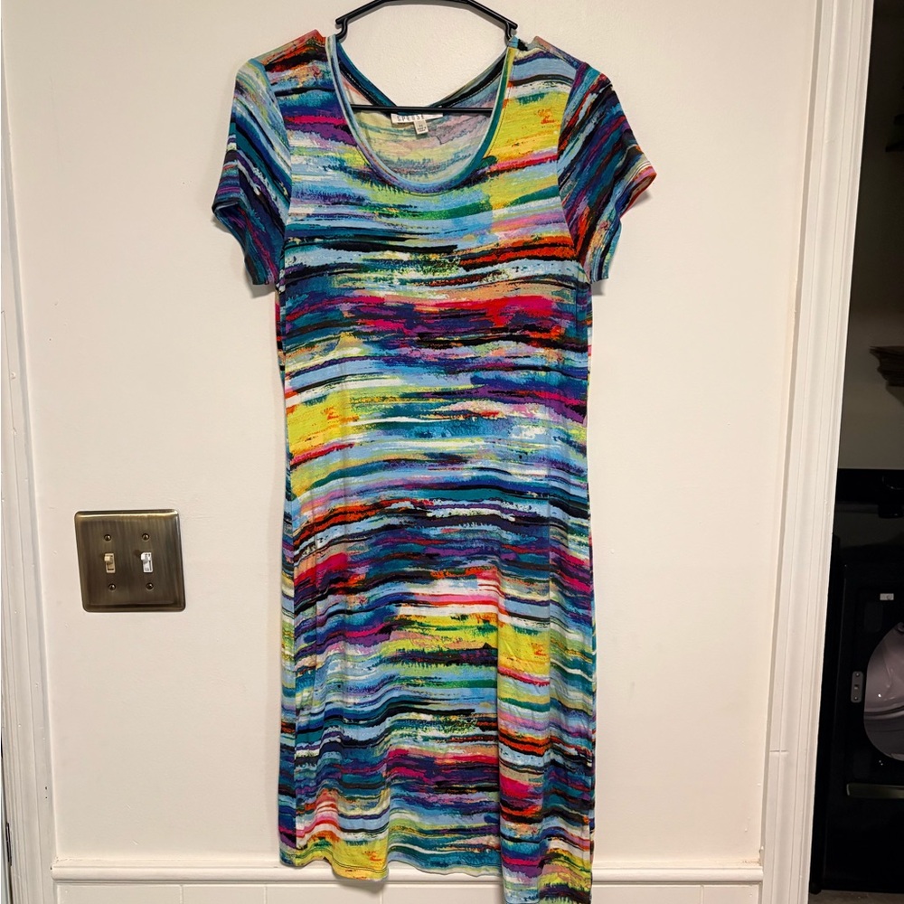 Spense Multicolor Stripe Scoop Neck Midi Dress